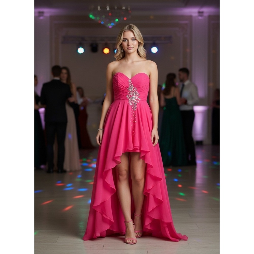 Blush Prom High-Low Jeweled Embellished Prom Dress Sz 8 Hot Pink Formal Evening